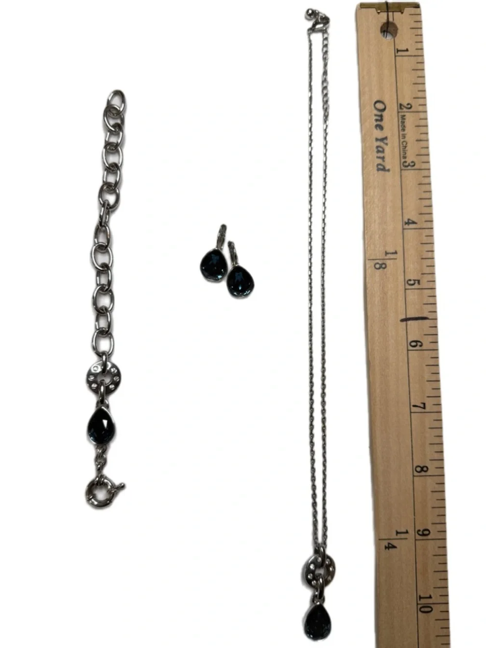 Vintage Swarovski Silver Blue Jewelry Set - Necklace, Bracelet & Earrings